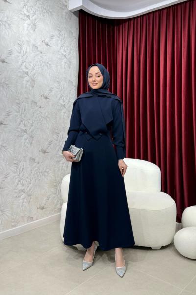 BBC DÜĞME DETAYLI ELBİSE - LACİVERT