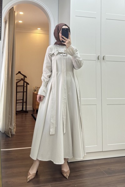 BBC EVA POPLİN ELBİSE - BEJ