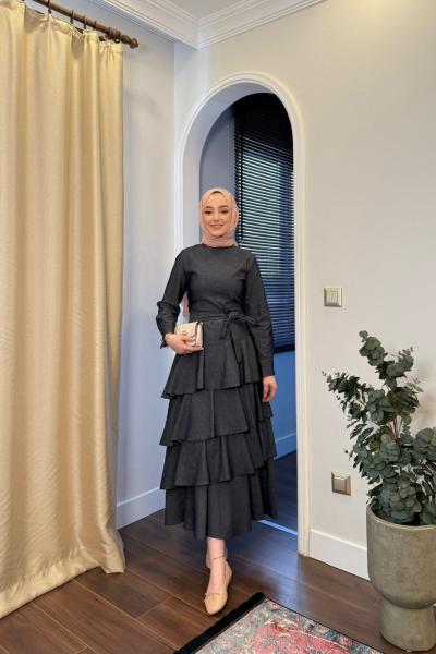 BBC FIRFIRLI KOT ELBİSE - SİYAH