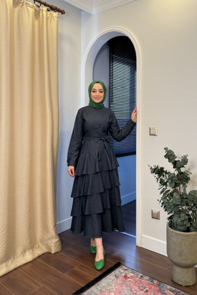 BBC FIRFIRLI KOT ELBİSE - MAVİ