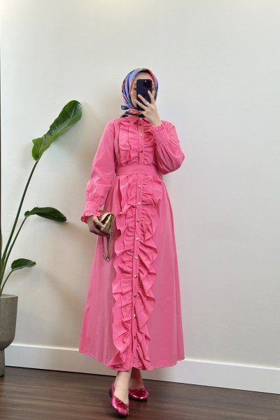 Bbc Fırfırlı Elbise - Pembe