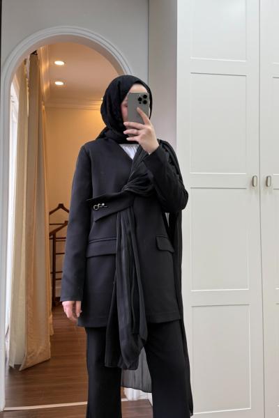 BBC FULAR DETAYLI CEKET TAKIM - SİYAH