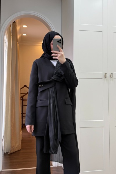 BBC FULAR DETAYLI CEKET TAKIM - SİYAH