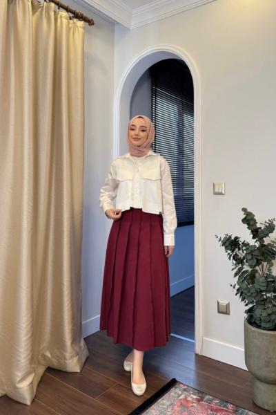 BBC GABARDİN KLOŞ ETEK - BORDO