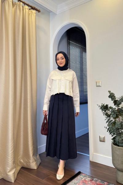 BBC GABARDİN KLOŞ ETEK - LACİVERT