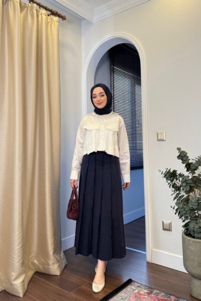 BBC GABARDİN KLOŞ ETEK - LACİVERT