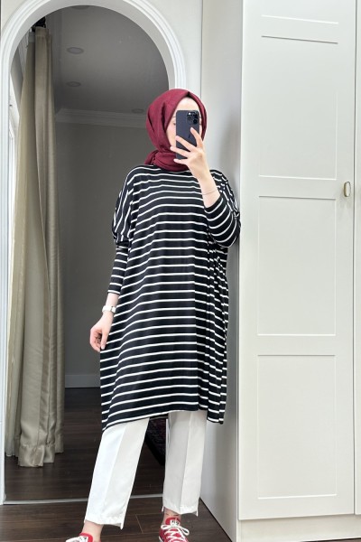 BBC GENİŞ ÇİZGİLİ TUNİK - SİYAH