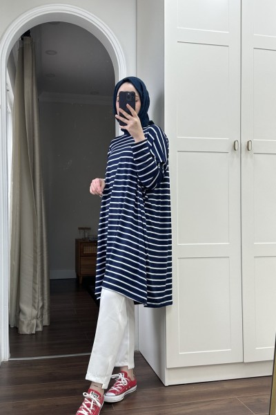 BBC GENİŞ ÇİZGİLİ TUNİK - LACİVERT