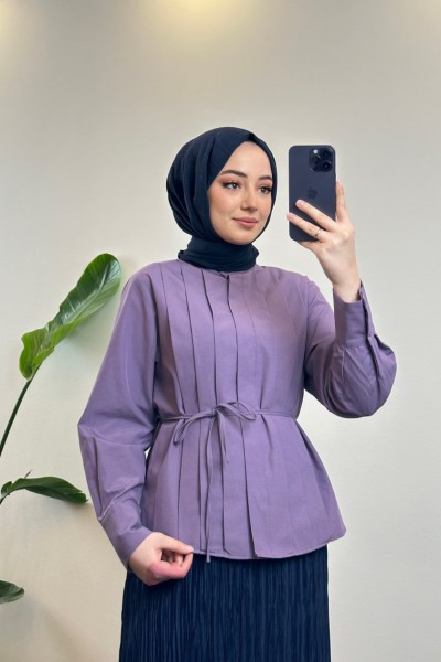 Bbc İnce Kemerli Gömlek - Mor