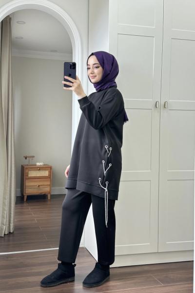 Bbc İp Detaylı İkili Takım - Siyah