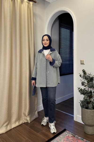 BBC KADİFE YAKA TRENÇKOT - BUZ MAVİSİ