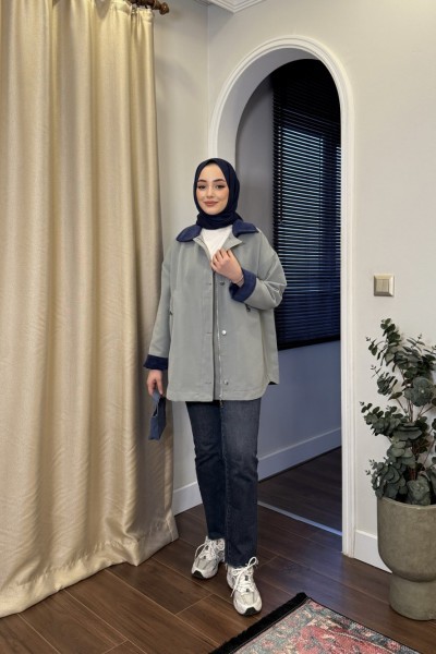 BBC KADİFE YAKA TRENÇKOT - BUZ MAVİSİ