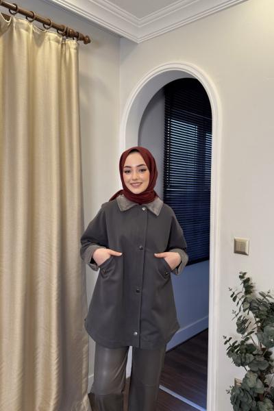 BBC KADİFE YAKA TRENÇKOT - ANTRASİT