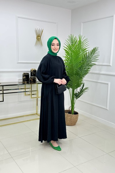 Bbc Kemerli Keten Elbise - Siyah