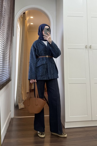 BBC KEMERLİ DENİM CEKET - LACİVERT