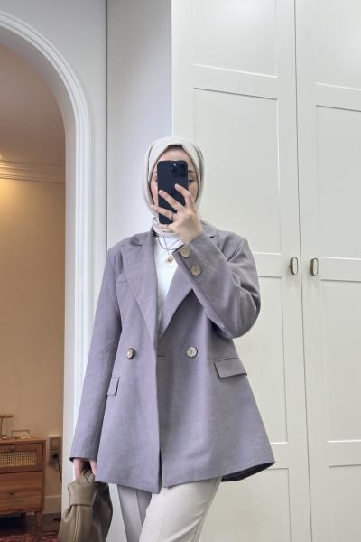 BBC KETEN BLAZER CEKET - FÜME