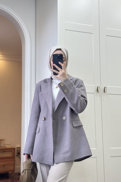 BBC KETEN BLAZER CEKET - FÜME