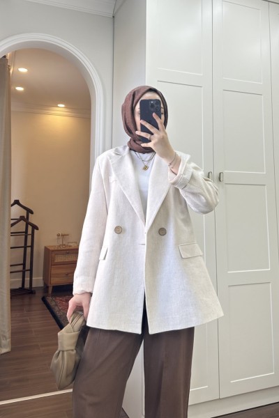 BBC KETEN BLAZER CEKET - TAŞ