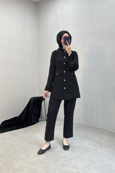 BBC KETEN PLİSELİ TAKIM - SİYAH