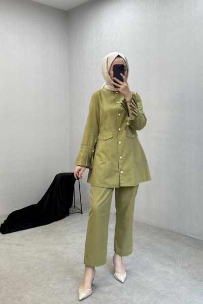 BBC KETEN PLİSELİ TAKIM - YAĞ YEŞİLİ