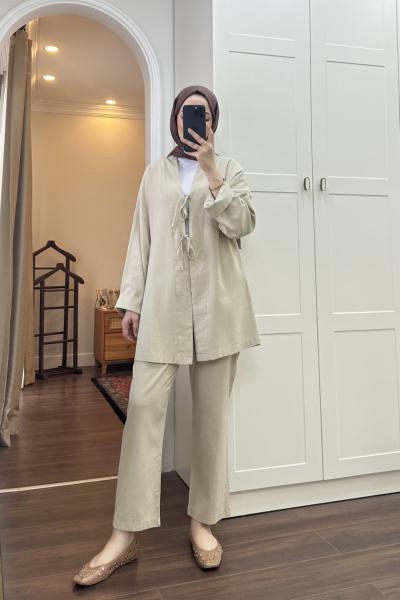 BBC KİMONOLU KETEN İKİLİ TAKIM - KİL YEŞİLİ