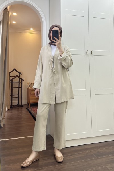 BBC KİMONOLU KETEN İKİLİ TAKIM - KİL YEŞİLİ