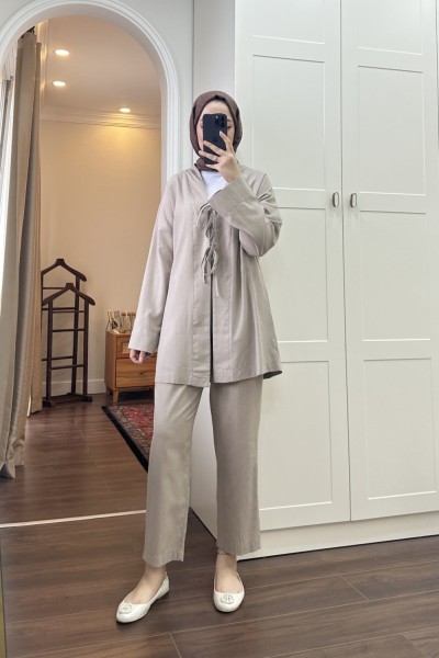 BBC KİMONOLU KETEN İKİLİ TAKIM - KAHVERENGİ