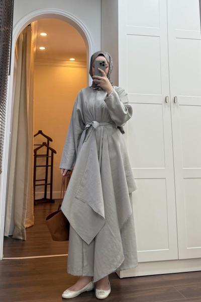 BBC KİMONO DETAYLI ELBİSE - GRİ