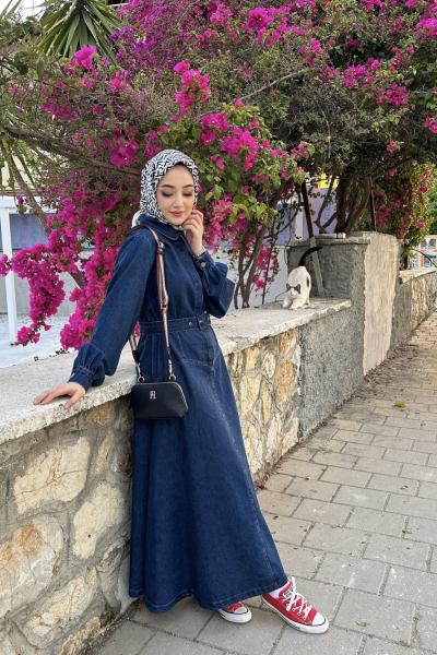 BBC KLOE DENİM ELBİSE - KOYU MAVİ