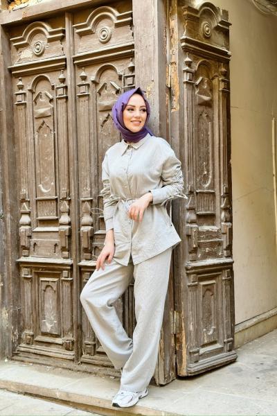 BBC KOL BÜZGÜLÜ ÇİZGİLİ TAKIM - GRİ