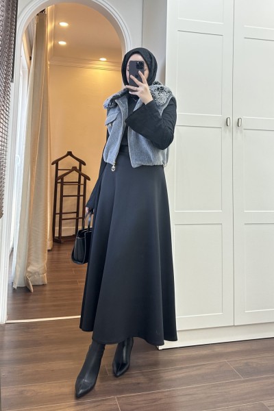 BBC KÜRK YAKA KAŞE YELEK - ANTRASİT