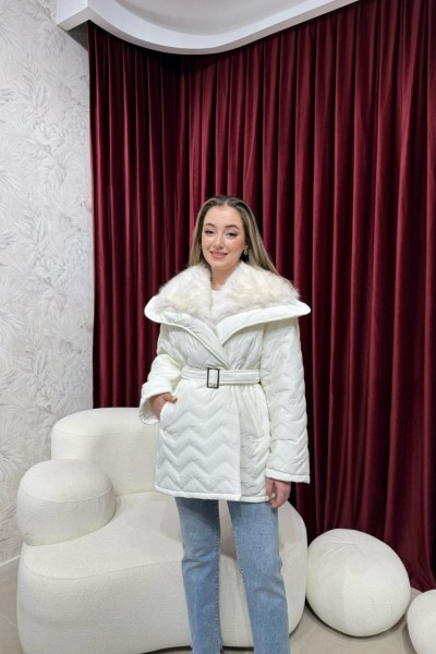 BBC KÜRK YAKALI ŞİŞME MONT - EKRU