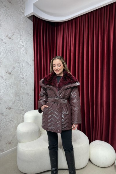 BBC KÜRK YAKALI ŞİŞME MONT - BORDO