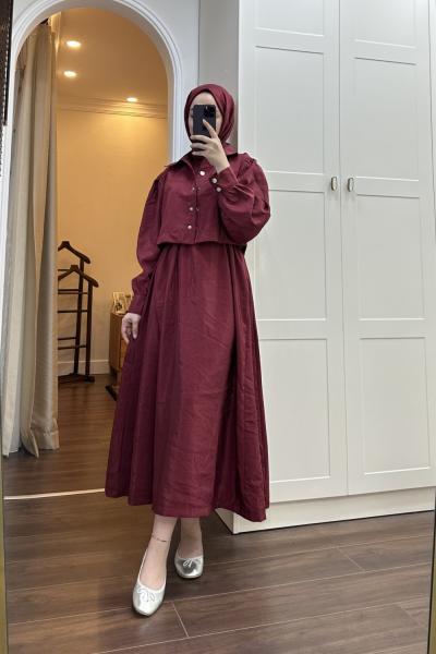 BBC LARA PARAŞÜT ELBİSE - BORDO