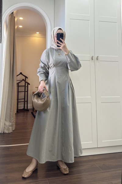 BBC LOİ PİLELİ ELBİSE - KİL YEŞİLİ