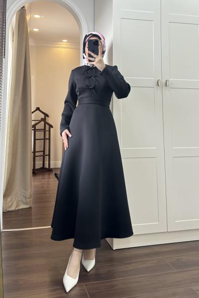 BBC MARİA FİYONKLU ELBİSE - SİYAH