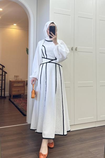 BBC MİOS KETEN ELBİSE - BEYAZ