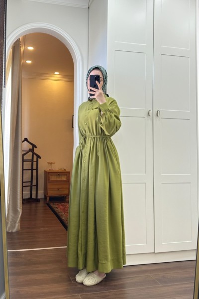 BBC MODAL PİLİSELİ ELBİSE - YAĞ YEŞİLİ