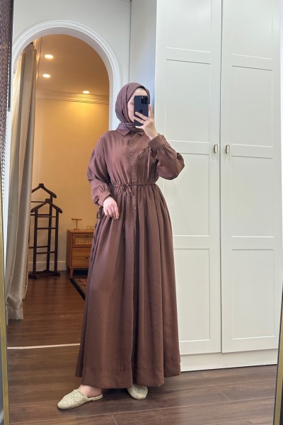 BBC MODAL PİLİSELİ ELBİSE - KAHVERENGİ