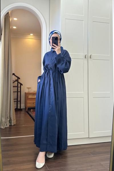 BBC MODAL PİLİSELİ ELBİSE - LACİVERT