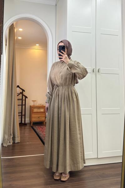 BBC MODAL PİLİSELİ ELBİSE - CAMEL