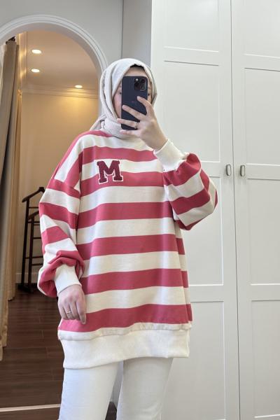 BBC MUE ÇİZGİLİ SWEAT - PEMBE