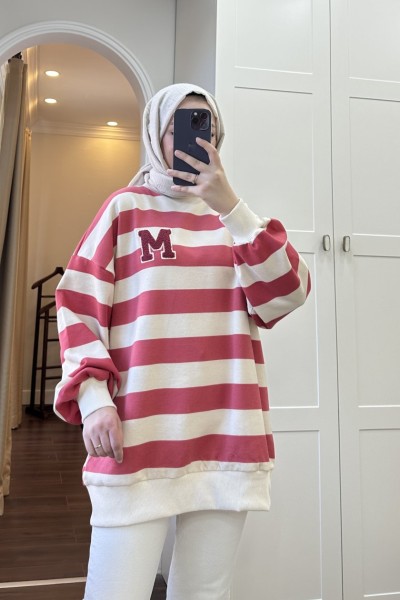 BBC MUE ÇİZGİLİ SWEAT - PEMBE