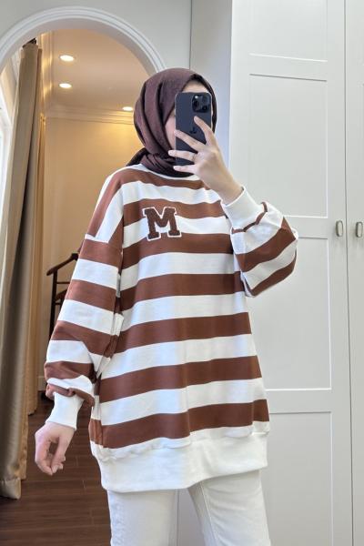 BBC MUE ÇİZGİLİ SWEAT - KAHVERENGİ