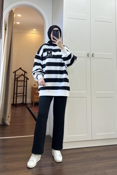 BBC MUE ÇİZGİLİ SWEAT - SİYAH