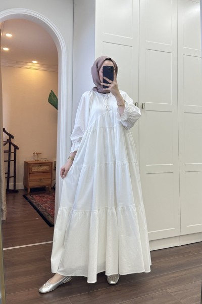 BBC MUEN KETEN ELBİSE - BEYAZ