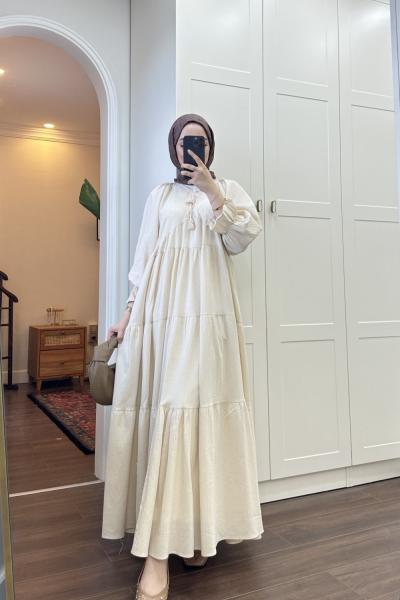 BBC MUEN KETEN ELBİSE - TAŞ RENGİ