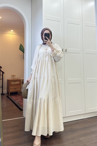 BBC MUEN KETEN ELBİSE - TAŞ RENGİ