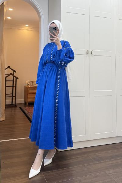 BBC NAKIŞLI KETEN ELBİSE - SAKS