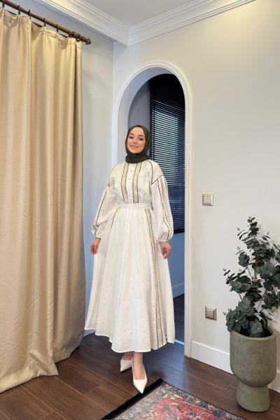 BBC NAKIŞLI MÜSLİN ELBİSE - TAŞ